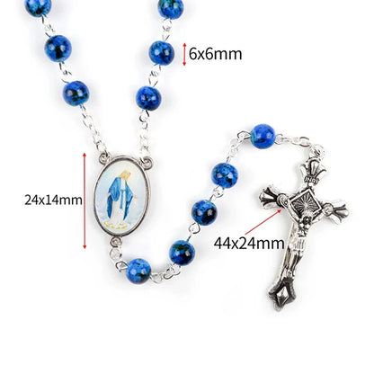 6mm Acrylic Glass Beads Rosary Necklace with Pearl Our Father Beads with Virgin Mary Boys and Girls