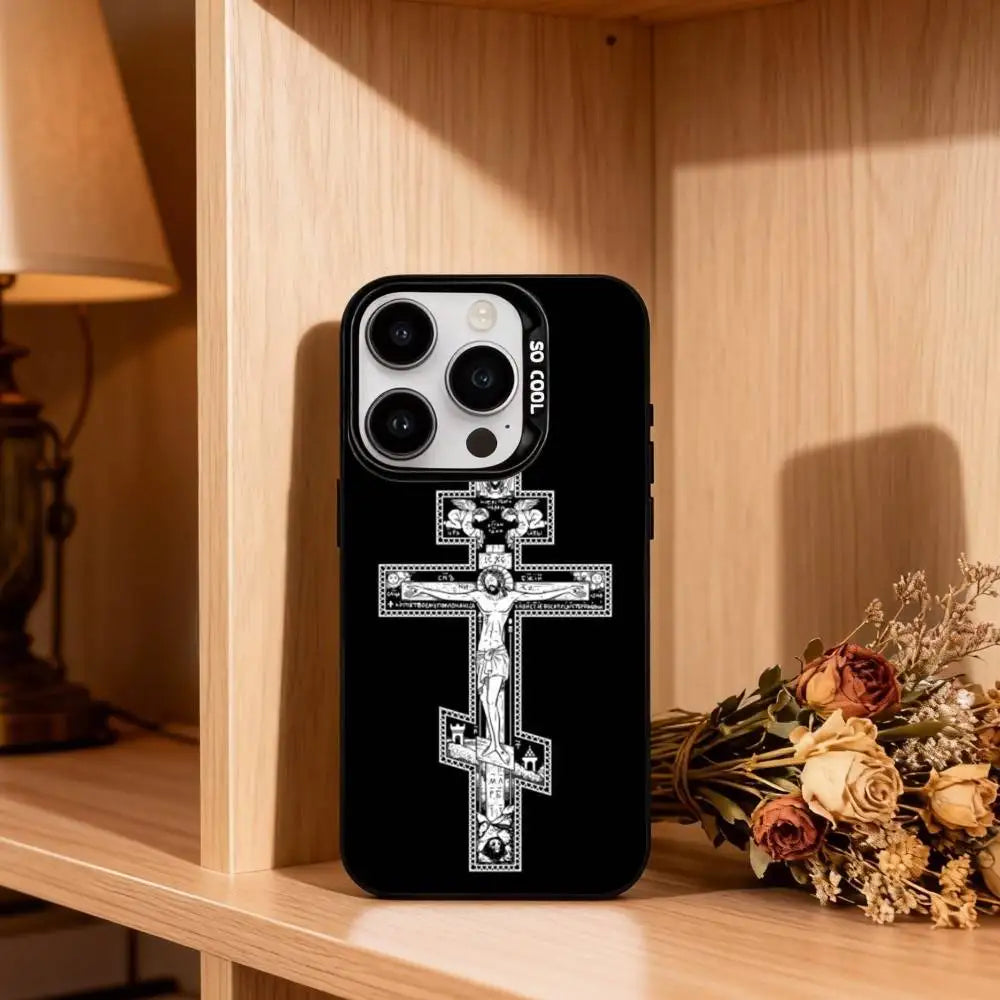 Orthodox Christian Cross Icon   Phone Case For iPhone17,16,15,14,13,12,11 Plus,Pro Max Black Candy silver phone case