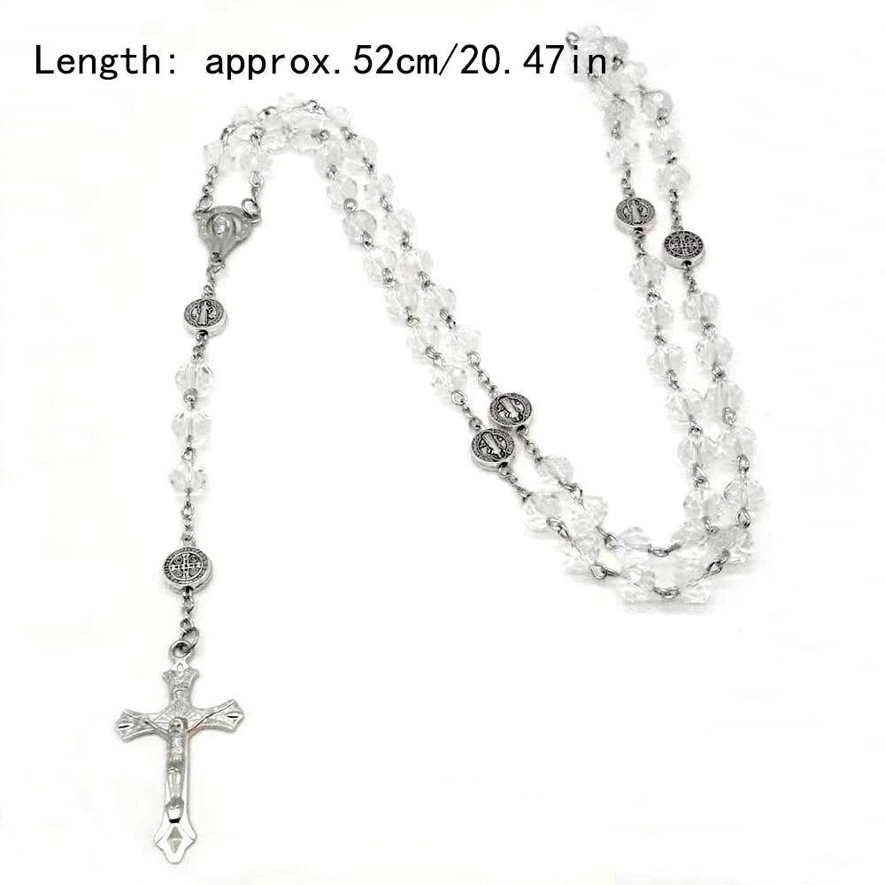 New Fashion Handmade Round Glass Bead Catholic Rosary Quality Bead Cross Necklace Beads Cross Religious Pendants Necklace