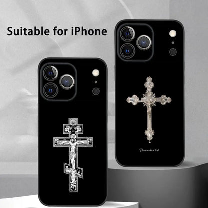 Simple Orthodox Cross Phone Case For IPhone 17 16 15 14 13 12 11 Pro Max Plus Mini Black Frosted Soft Shell Funda