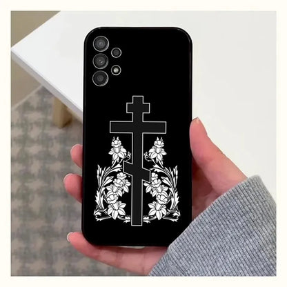 Orthodox Cross Icon Phone Case For Samsung Galaxy A13,A21s,A22,A31,A32,A52,A53,A71,A80,A91 Soft Black Cover