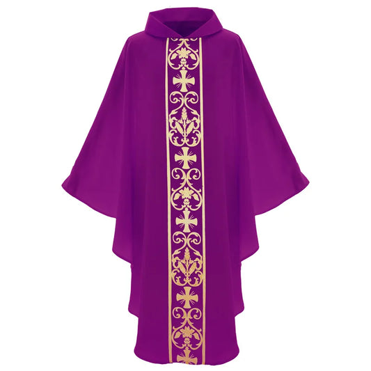 Halloween Costume Monk Church Priest Cape Cross Print Robe Dress Jesus Religion Christ Minister Clergy Men Gown Cloak for Adult