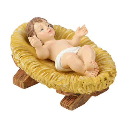 Baby Jesus in Manger Figurine Resin Christmas Nativity Holiday Gifts Crafts Christian Holy Baby Catholic Figures Jesu Statuette