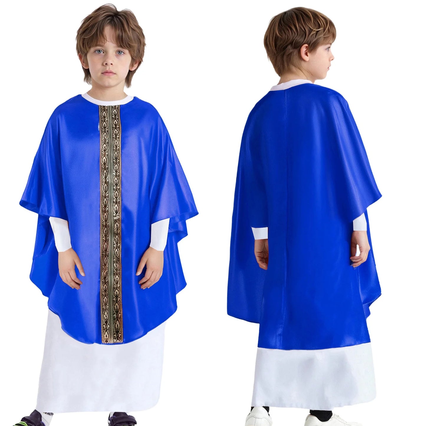 Boys Girls Halloween Priest Cosplay Costume Catholic Pope Vestments Long Sleeve Cape Robe Gown Church Father Clergy Chasuble