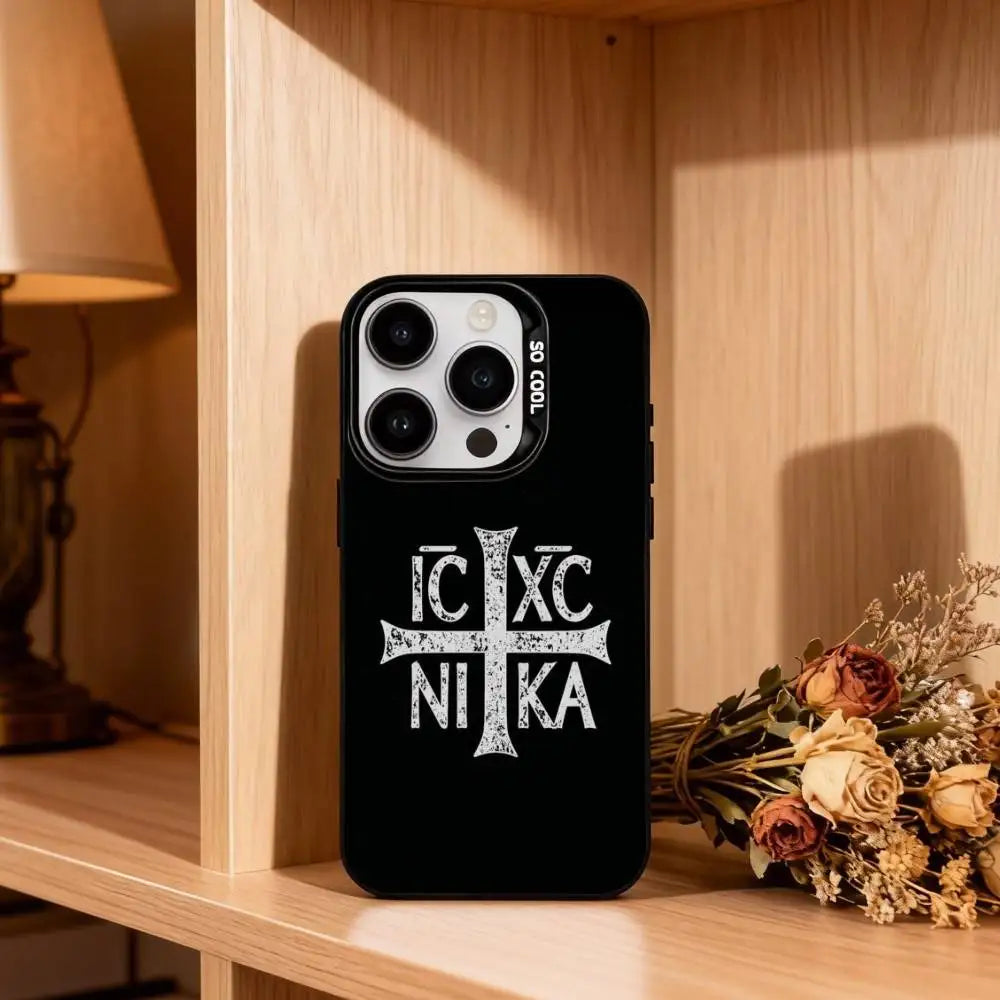 Orthodox Christian Cross Icon   Phone Case For iPhone17,16,15,14,13,12,11 Plus,Pro Max Black Candy silver phone case