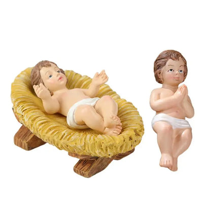 Baby Jesus in Manger Figurine Resin Christmas Nativity Holiday Gifts Crafts Christian Holy Baby Catholic Figures Jesu Statuette