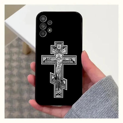 Orthodox Cross Icon Phone Case For Samsung Galaxy A13,A21s,A22,A31,A32,A52,A53,A71,A80,A91 Soft Black Cover