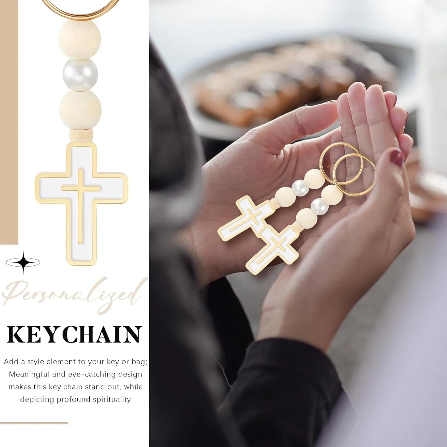 10/20Pcs First Holy Communion Favors Rosary Beads with Cross Crucifix Keychain with White Organza Bag Baptism Favors