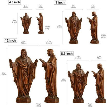 7 Handcrafted Wooden Sacred Heart Jesus Statue, Catholic Religious Home Decor Gift for Christmas