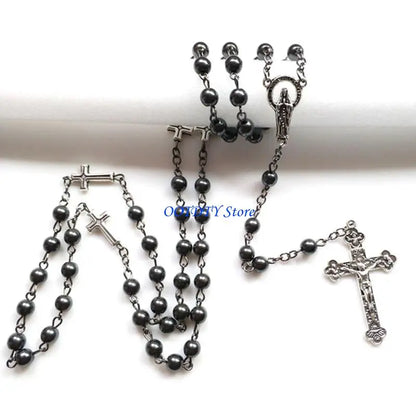 367A Fashion Handmade Round Beads Catholic Rosary Necklace for Cross Pendant Religiou