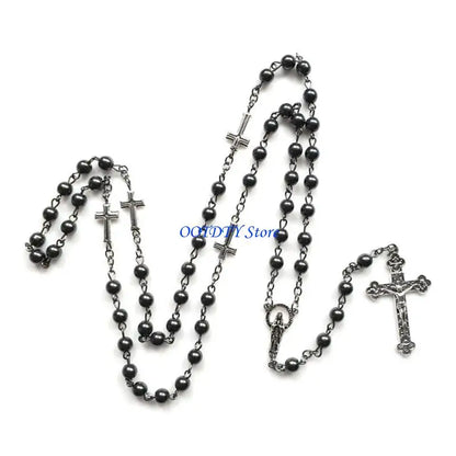 367A Fashion Handmade Round Beads Catholic Rosary Necklace for Cross Pendant Religiou