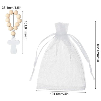 Wooden Cross Pendant Wooden Rosary White Mesh Bags With Crosses Pendants Catholic Rosary Prayer Rosary Beads