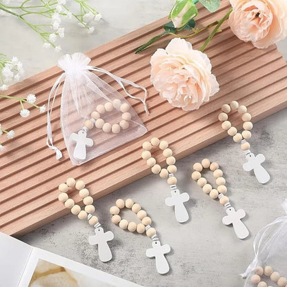 Wooden Cross Pendant Wooden Rosary White Mesh Bags With Crosses Pendants Catholic Rosary Prayer Rosary Beads