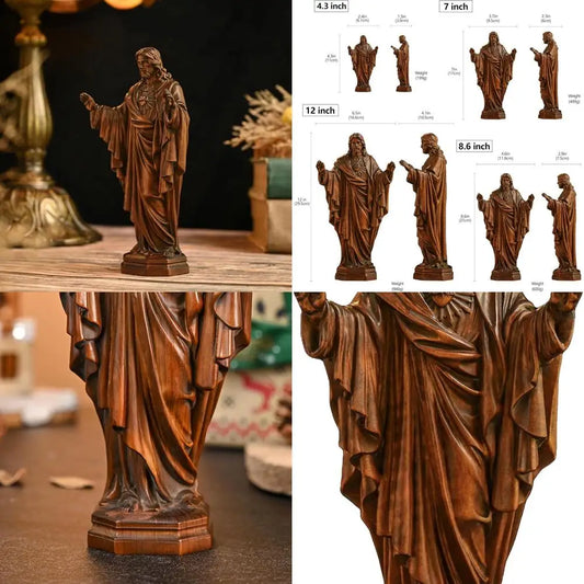 7 Handcrafted Wooden Sacred Heart Jesus Statue, Catholic Religious Home Decor Gift for Christmas