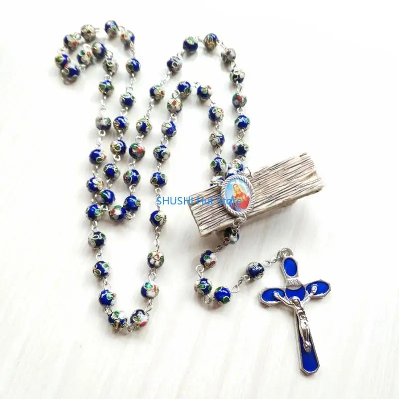 for Cross Rose Rosary Necklace Catholic Christ Pendant Bead Chain Hanging Ornament for Women Men Holy Prayer Religious D57B