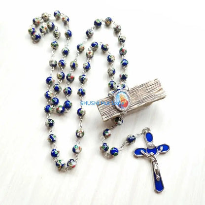 for Cross Rose Rosary Necklace Catholic Christ Pendant Bead Chain Hanging Ornament for Women Men Holy Prayer Religious D57B