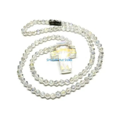 Crystal Bead Rosary Necklace Bead Chain Pendant Ornament D57B