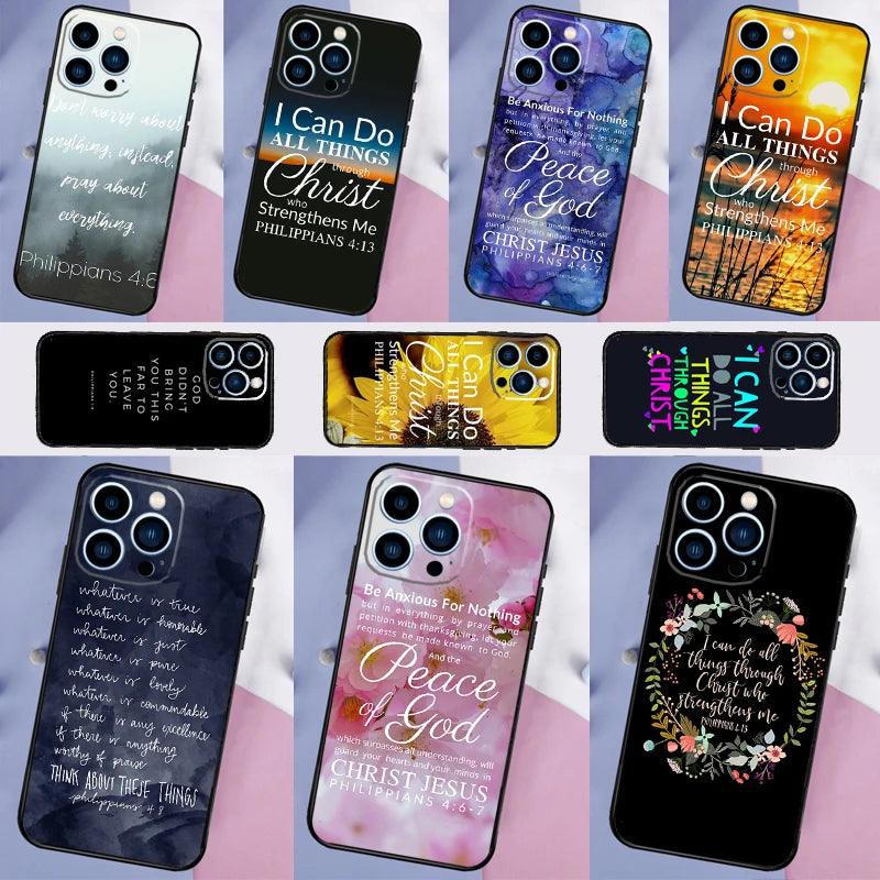 Bible Verse Philippians Jesus Christ Phone Case For iPhone 16 15 14 13 11 12 Pro Max 12 13 mini XR 15 16 Plus 16e Cover Shell