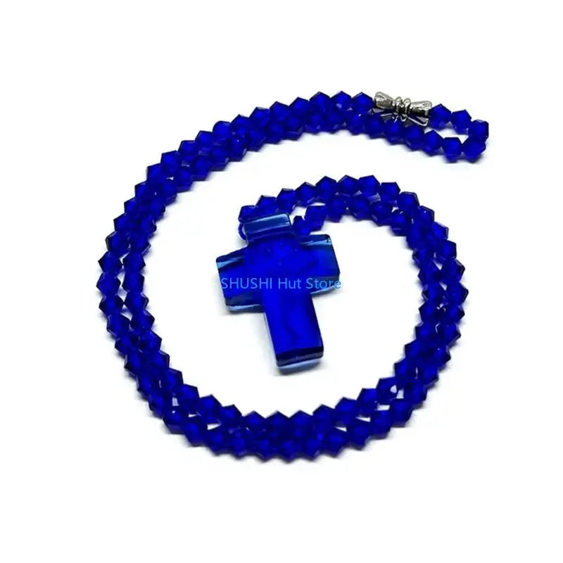 Crystal Bead Rosary Necklace Bead Chain Pendant Ornament D57B