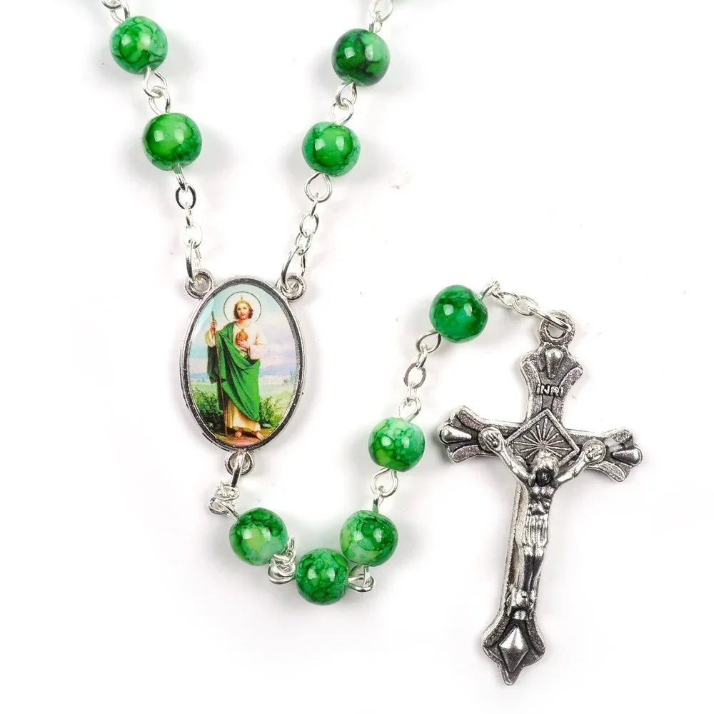 6mm Acrylic Glass Beads Rosary Necklace with Pearl Our Father Beads with Virgin Mary Boys and Girls