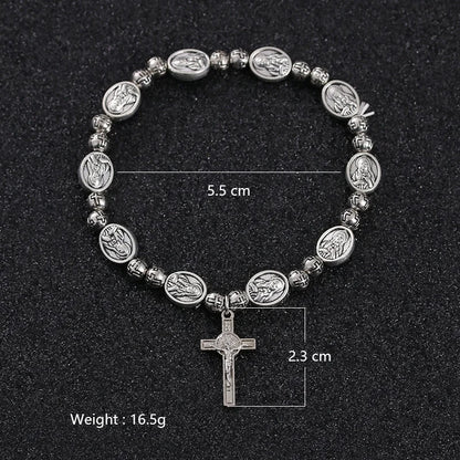 Handmade Rosary Bracelet Elasticated Metal   Round Rose Alloy Beads Catholic Saints Images Prayer  Car Ornament
