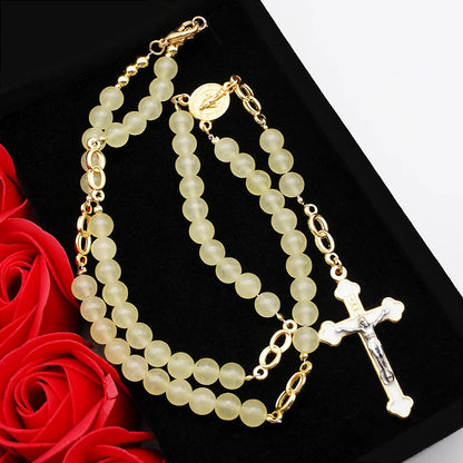 Citrine Marriage Virgin Mary Rose Rosary Catholic Relic chapelet catholique Crystal jesus cross necklace religious jewelry Gifts