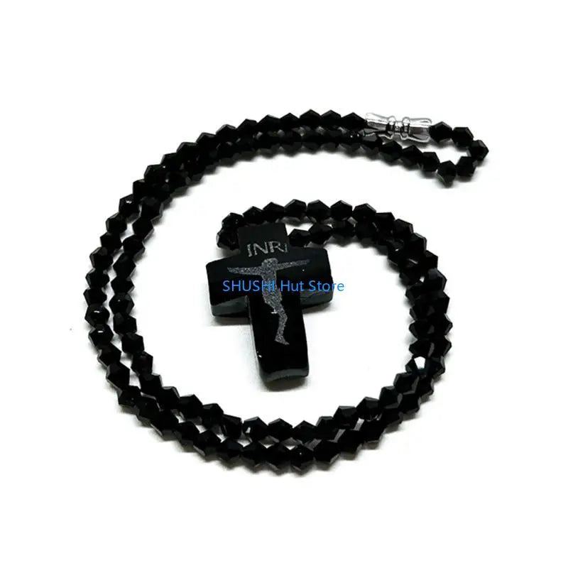 Crystal Bead Rosary Necklace Bead Chain Pendant Ornament D57B