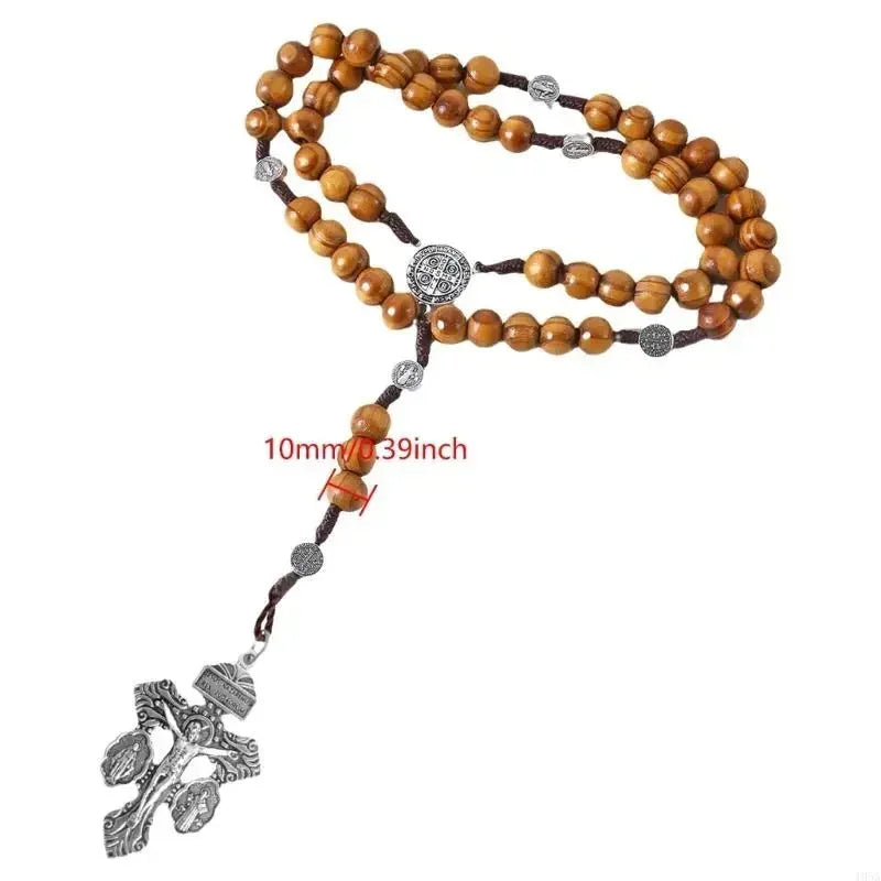 Braided Beads Chain Rosary Necklace with Pardon Crucifix Crosses Medals Pendant Christians Religious Communion Gift