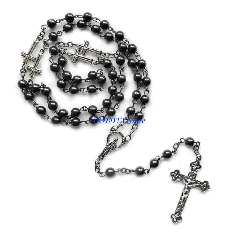 367A Fashion Handmade Round Beads Catholic Rosary Necklace for Cross Pendant Religiou