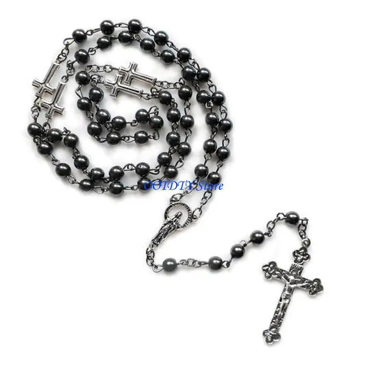 367A Fashion Handmade Round Beads Catholic Rosary Necklace for Cross Pendant Religiou