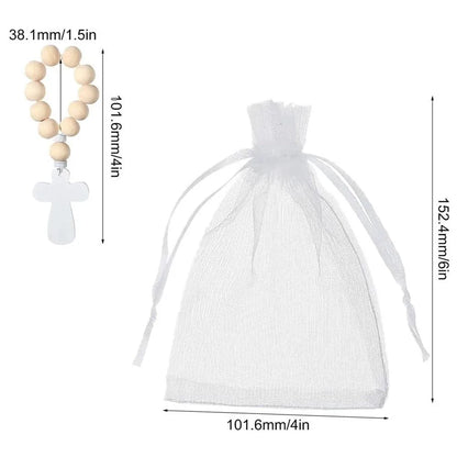 Wooden Cross Pendant Wooden Rosary White Mesh Bags With Crosses Pendants Catholic Rosary Prayer Rosary Beads