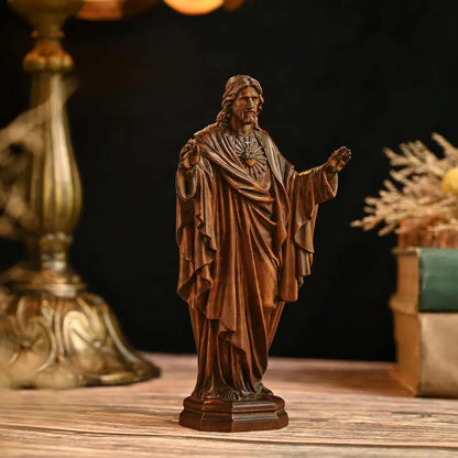 7 Handcrafted Wooden Sacred Heart Jesus Statue, Catholic Religious Home Decor Gift for Christmas