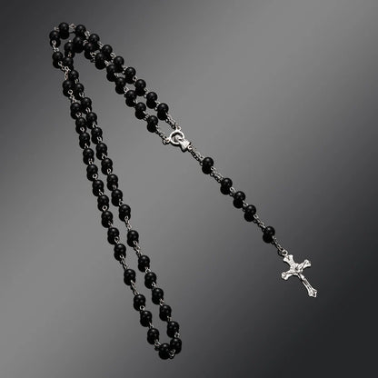 Vintage Rosary Beads Chain Cross Necklace Handmade Quality  Glass Bead Catholic Rosary Religious Crucifix Pendants Necklace