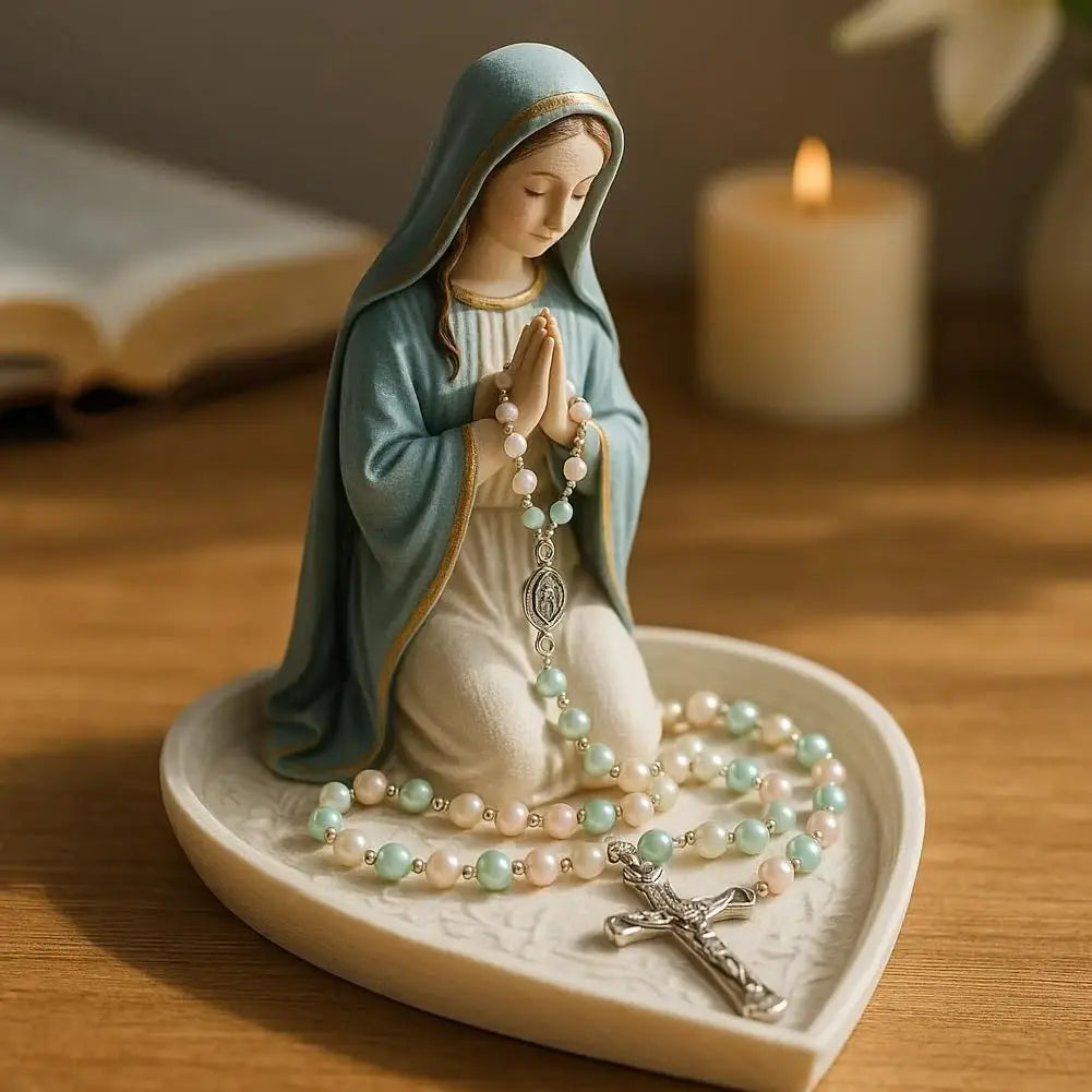 Our Lady Of Grace Statue Glossy Virgin Mary Rosary Holder Tabletop Rosary Jewelry Holder Sacred Catholic Home Decor For Dresser