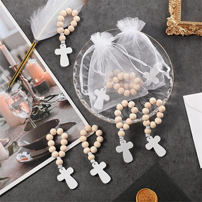 New 36Pcs Wooden Rosary Rosary Beads with White Mesh Bags for Baptism First Communion Confirmation Baby Shower Bridal Shower