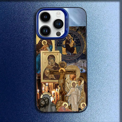 Orthodox Cross Icon Church Phone Case For iPhone 16,15,14,13,12,11,Mini,Pro,E,MAX Blue Candy Matte Shockproof Cover