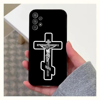 Orthodox Cross Icon Phone Case For Samsung Galaxy A13,A21s,A22,A31,A32,A52,A53,A71,A80,A91 Soft Black Cover