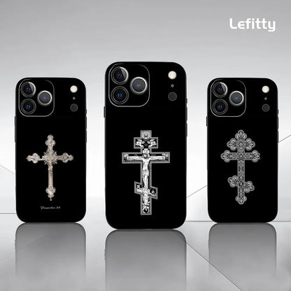 Simple Orthodox Cross Phone Case For IPhone 17 16 15 14 13 12 11 Pro Max Plus Mini Black Frosted Soft Shell Funda