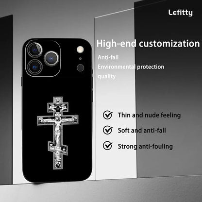 Simple Orthodox Cross Phone Case For IPhone 17 16 15 14 13 12 11 Pro Max Plus Mini Black Frosted Soft Shell Funda