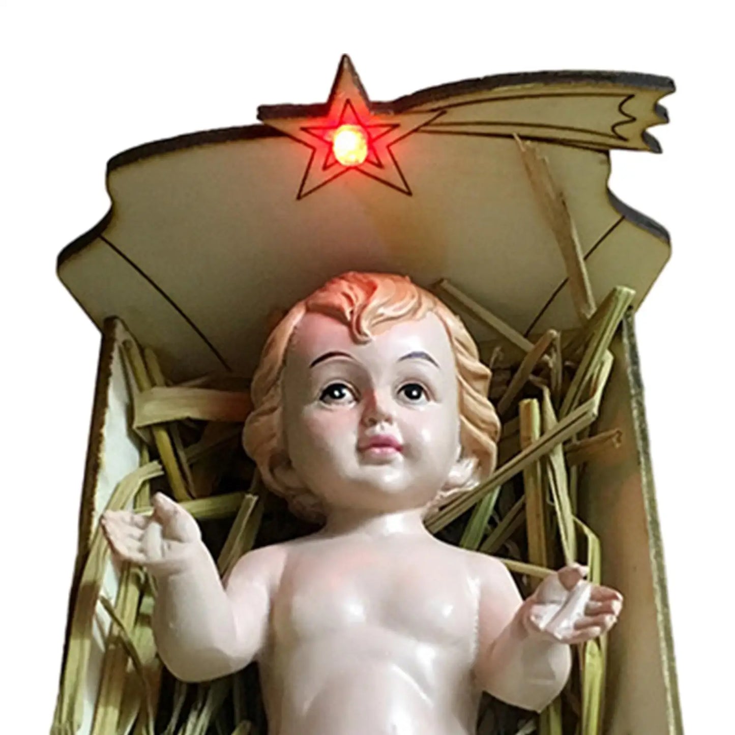 Babies Jesus Statue Wooden Manger Nativity Scene Decor Christmas Resin Sculpture for Indoor Holiday Home