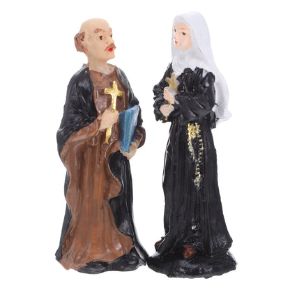 2Pcs Holy Statue Set Priest and Nun Resin Religious Sculpture for Desktop Small Decorations Sand Tray Cake Toppers Catholic