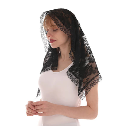 White Women Spanish Mantilla Lace Catholic Veil Chapel Scarf for Church Shawl Head Covering Scarf Mass Shawl Muslim Woman Veil