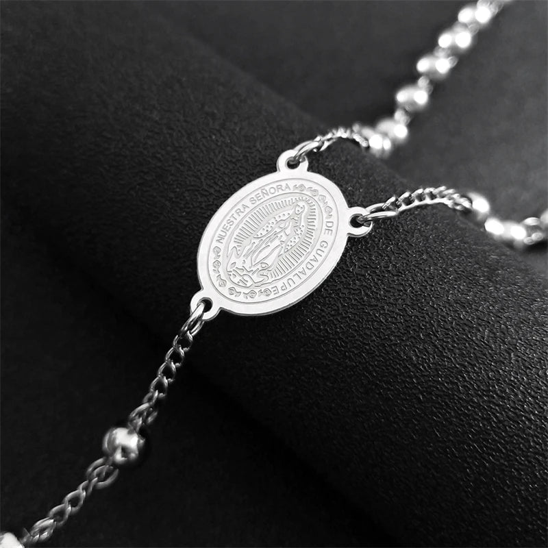 Religious Catholic Virgin Mary Jesus Cross Rosary Necklace for Men Women Stainless Steel Christian Christ Long Chain JewelryZZZ