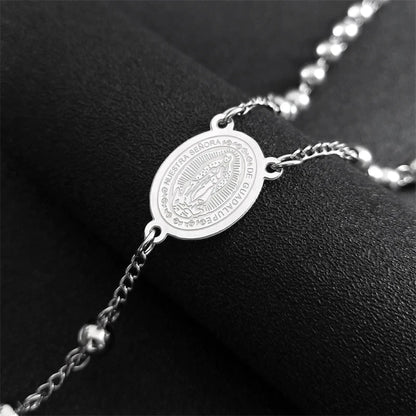Religious Catholic Virgin Mary Jesus Cross Rosary Necklace for Men Women Stainless Steel Christian Christ Long Chain JewelryZZZ