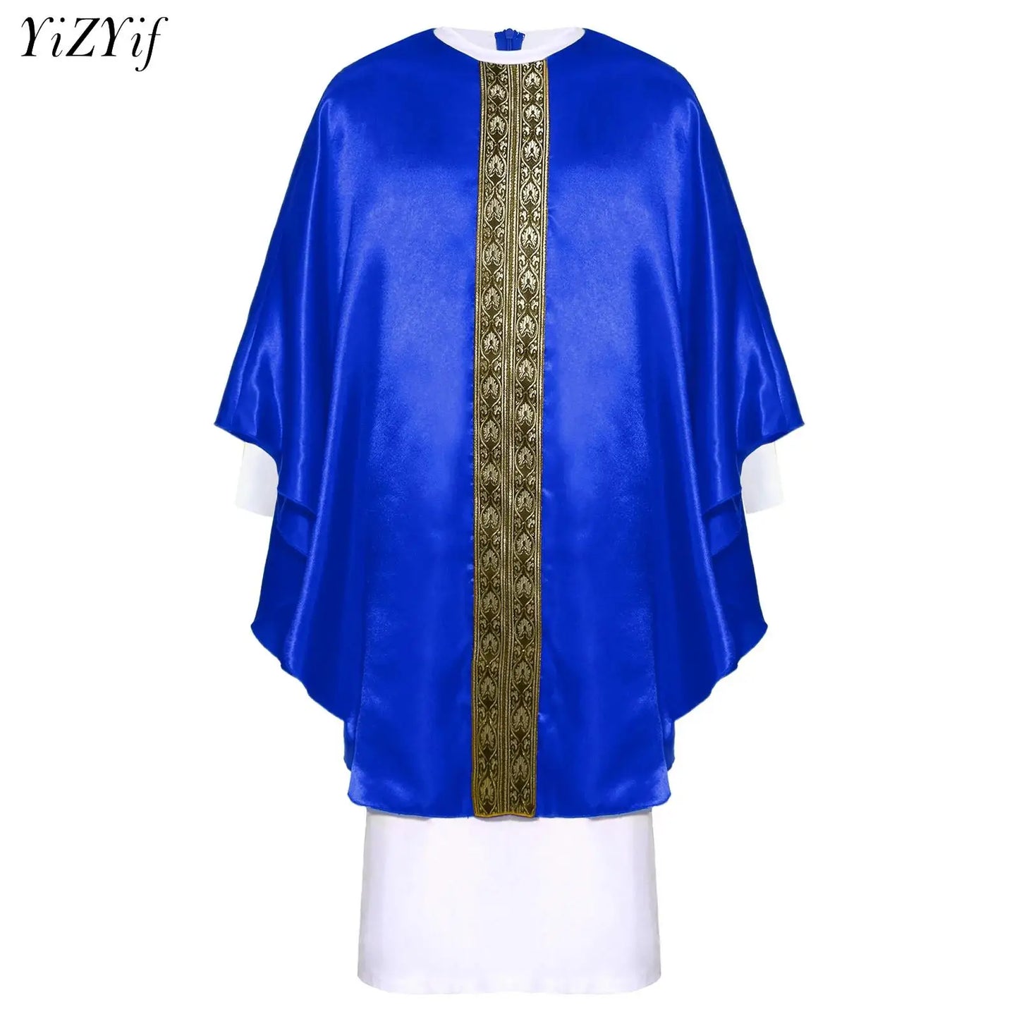 Boys Girls Halloween Priest Cosplay Costume Catholic Pope Vestments Long Sleeve Cape Robe Gown Church Father Clergy Chasuble