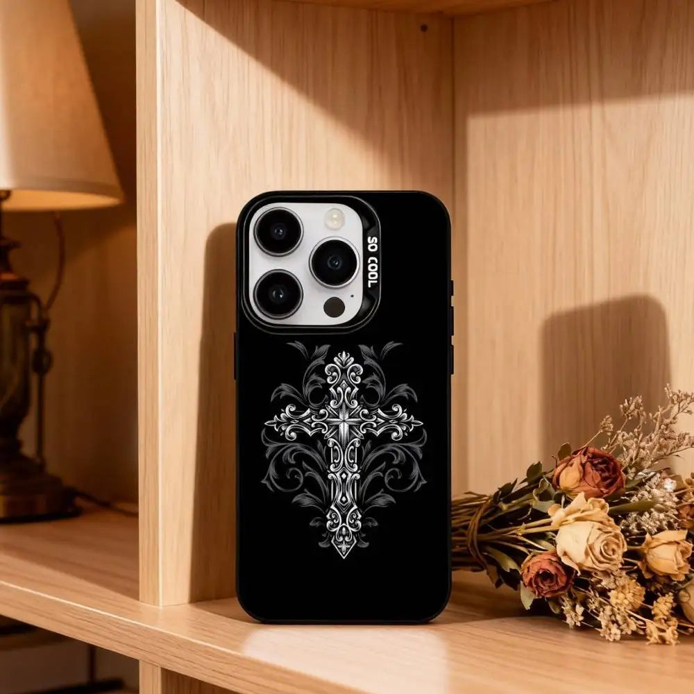 Orthodox Christian Cross Icon   Phone Case For iPhone17,16,15,14,13,12,11 Plus,Pro Max Black Candy silver phone case