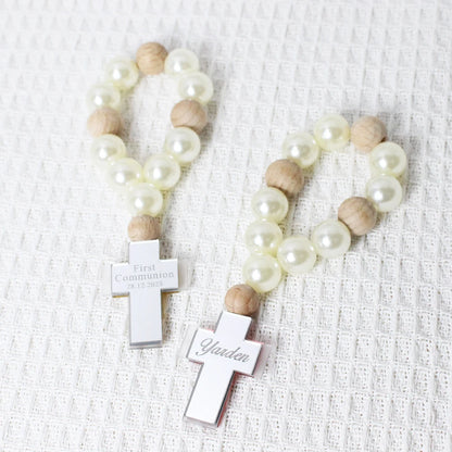 10/15/20/30pcs Personalized Engraved Acrylic Corss Baptism Rosary Favors First Communion Favors Mi Bautizo Baptism Christening