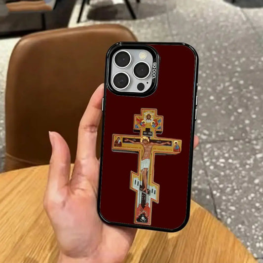 Cool O-Orthodox C-Cross Icon  Phone Case For iPhone17,16,15,14,13,12,11 Plus,Pro Max Colored Silver Plated Inside Cover