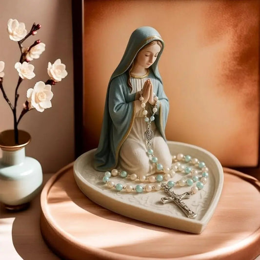 Our Lady Of Grace Statue Glossy Virgin Mary Rosary Holder Tabletop Rosary Jewelry Holder Sacred Catholic Home Decor For Dresser
