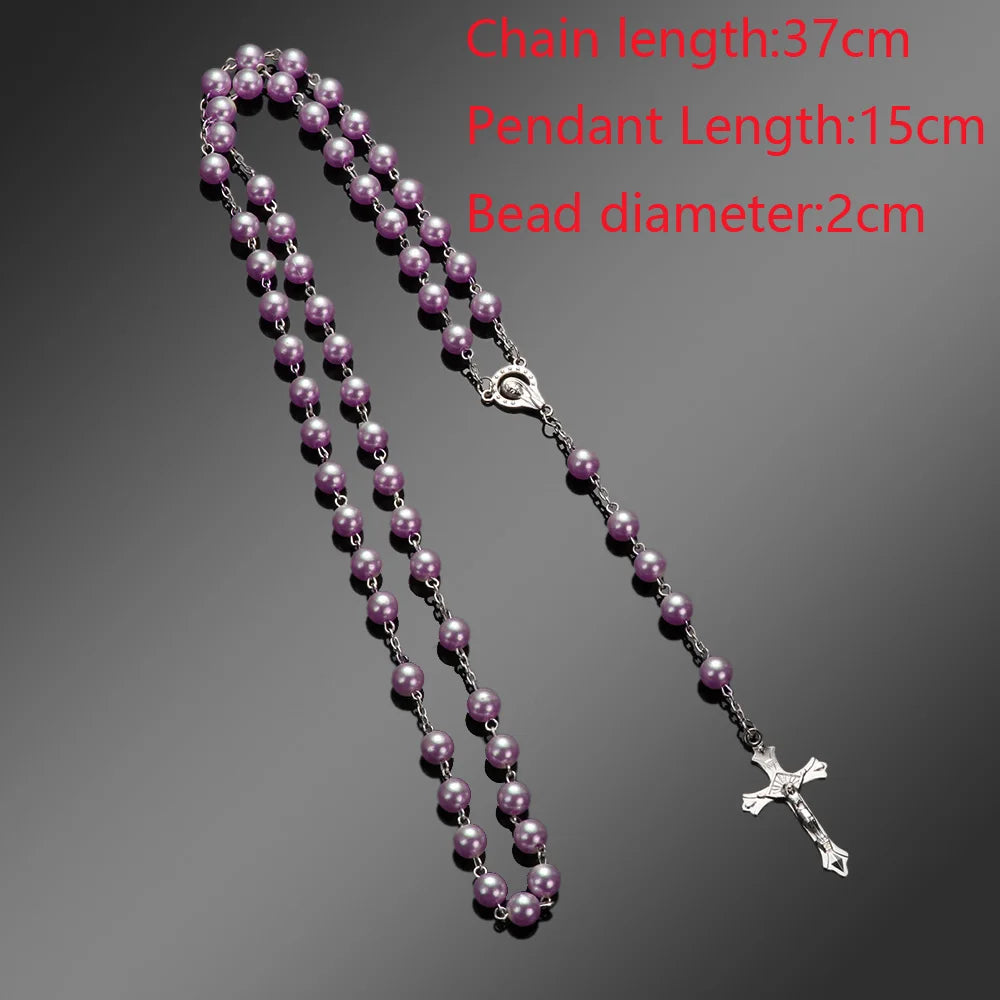 New Fashion Handmade Round Glass Bead Catholic Rosary Quality Bead Cross Necklace Beads Cross Religious Pendants Necklace